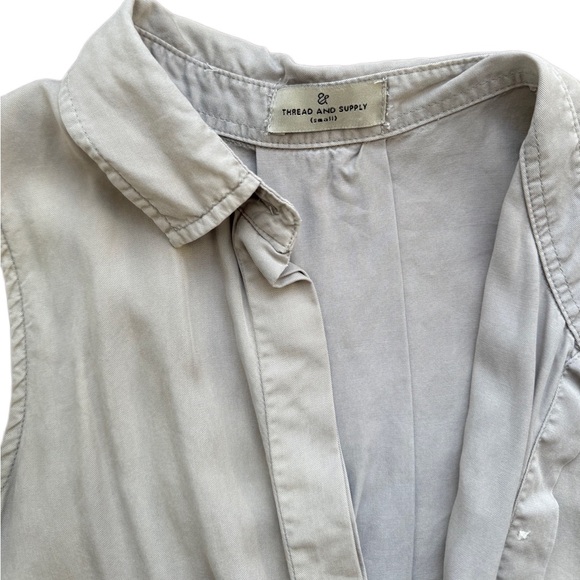 Thread and Supply size small Button up dress beige tan silver - Picture 3 of 4